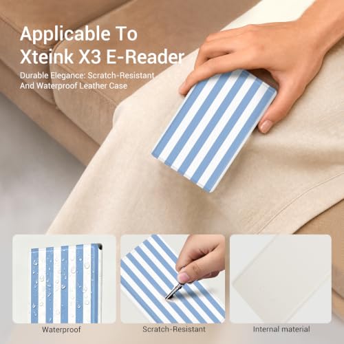 Image of CoBak Magnetic Case for XTEINK X3 eBook Reader, 3.7 inch Ultra-Lightweight PU Leather Cover(Blue & White)