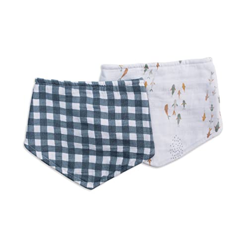 lulujo Soft Cotton Baby Bib, 2 Pack, Fish/Gingham