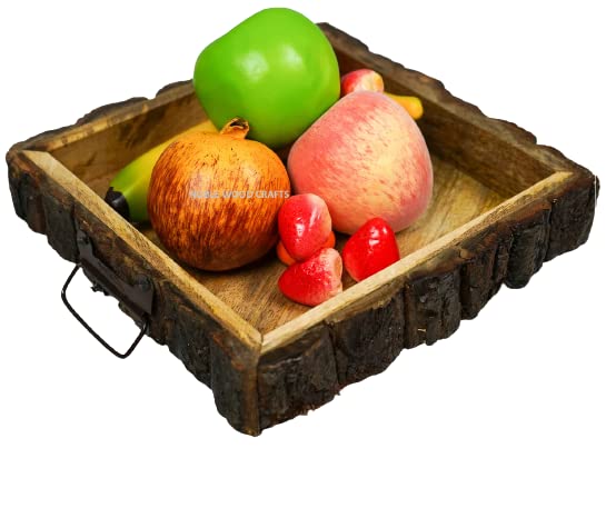 Image of Sheesham Wooden Tray, Nested Handmade & Handcrafted Square Serving Platter (Natural Handmade & Handcrafted Square Serving Tray)