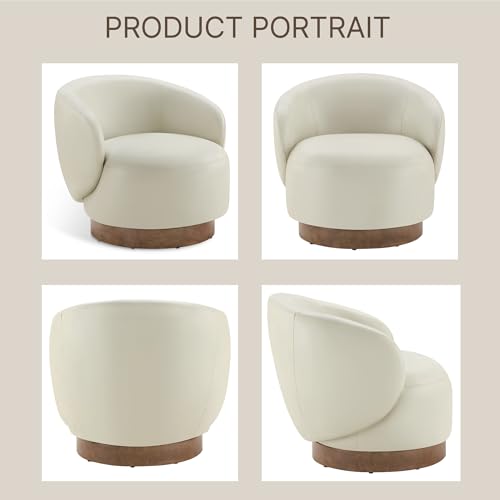 Image of KISLOT Swivel Accent Chair Modern Round Barrel Armchair with Upholstered Faux Leather for Living Room Bedroom Waitingroom,1 Box,Cream