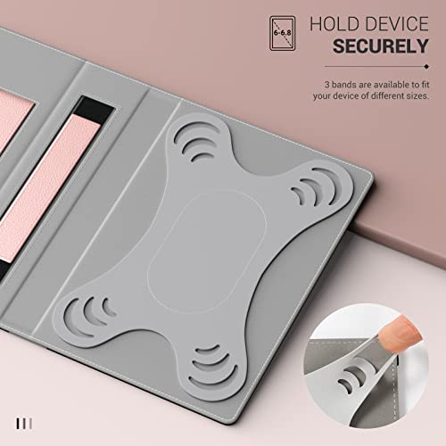 MoKo Custodia Cover Universale Compatibile con E-Lettore Kindle/Kobo/Voyaga/Lenovo/Sony/Tolino da 6", 6,8" e 7", in Pelle PU con Chiusura di Elastico, Doppio Supporto e Manico, Oro Rosa - Image 5
