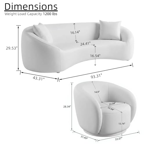 Image of 5 Piece Curved Sofa Set for Living Room, 93 inch Organic Modern Boucle Couch with 4 Swivel Barrel Chairs, Deep Seat Cloud Comfort Conversation Seating Furniture for Open Concept Spaces,Home Office