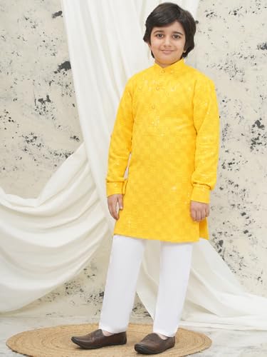 Image of AJ DEZINES Kids Kurta Pajama Set For Boys | Embroidery Chikankari Kurta Set | Traditional & Festive Outfit | Cotton Stylish Boys Kurta Pyjama | Perfect For Festivals Wedding & Family Function