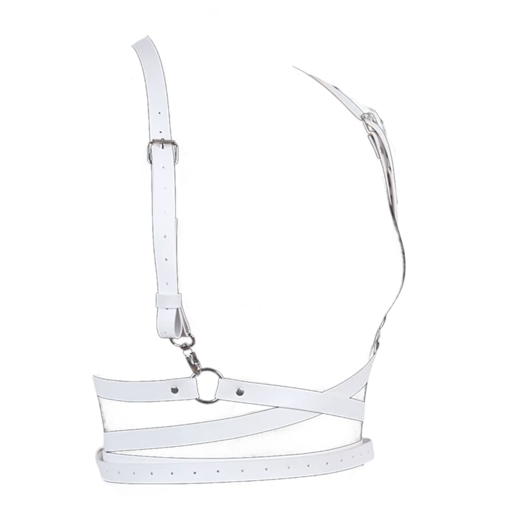 Ganykq Unisex White Hook Leather Harness For Women Underbust Corset Top With Strap Punk Leather Harness Belt Punk Body Chain Belt Punk Harness, As Described