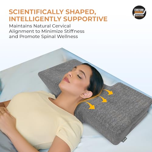 Image of CareFoam Anatomic Memory Foam Pillow | Ergonomic Contour Design | Cervical Neck Support for Sleeping | Comfort | Orthopedic Pillow with 2-Year Warranty | Standard Size | Black Melange Washable Cover