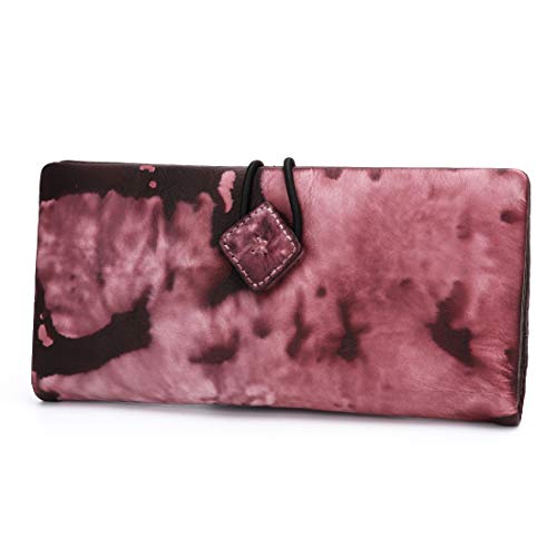 Genuine Leather Wallet for Women long Purse Slim Clutch vintage cowhide handmade Cash Card Holder Organizer (Pink)3