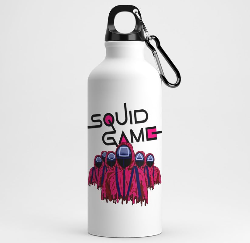 RON Brando Squid game Print Sports Water Aluminium Bottle for Fridge/School/Outdoor/Gym/Home/Office/For Girls, Brother, Sister, Friends, Adults Use White Colour, Sipper Cap - 600ml