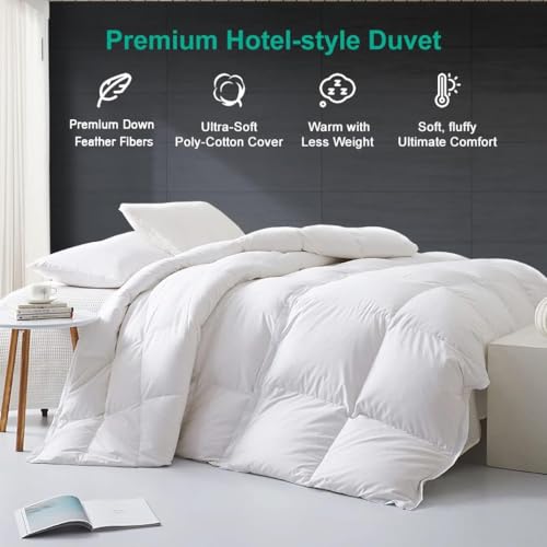 Image of APSMILE Thick Duvet Insert Super King,Winter Down Feather Fibers Comforter | Extra Warm Hotel Blanket,400TC Noiseless Fabric,8 Corner Loops,DOWNPASS Certified.Machine Washable White Bedding,120x120