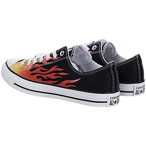 Converse Chuck Taylor All Star Low Flames shoe, Black/Enamel Red-fresh Yellow, 11 Women/9 Men4