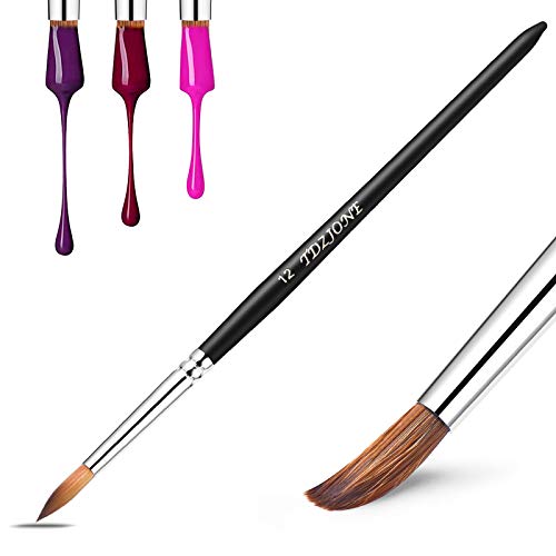 Acrylic Nail Brush Pure Kolinsky Hair,Silver Ferrule Round Shaped Sturdy with Wood Handle Nail Art Brush Professional Manicure Pedicure for Carving Liquid Powder DIY Nail (Size 12)