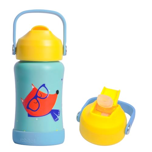 Image of rabitat Steel Play Kids Water Bottle 450ml | 2 Year Warranty | Leakproof Sipper for School | Soft Silicone Spout, Flip-Lock Cap & Easy-Carry Handle | BPA-Free 18 /8 Stainless Steel | Young wild & Free
