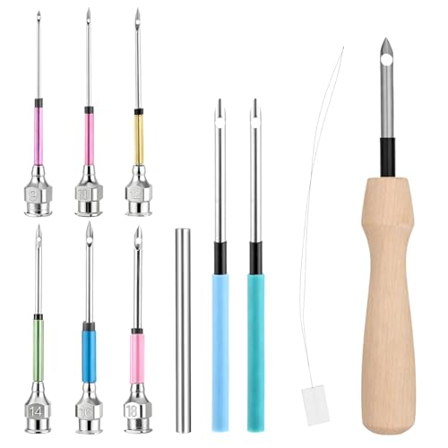 12 PCS Punch Needle Embroidery Kit Adjustable Punch Needle Tool Wooden Handle Embroidery Pen for Embroiderys Floss Cross Stitching Beginner