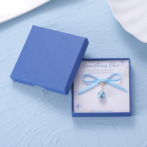Image of MIXJOY Something Blue Gift for Bride, Wedding Day Bridal Blue Pearl Angel Wings Bouquet Garter Charm for Bride to Be