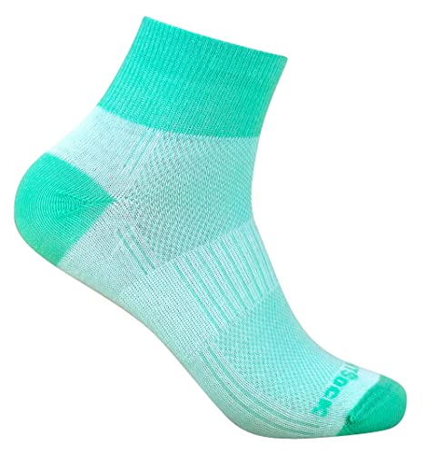 Wrightsock - 1 Paar Herren/Damen Profi Sportsocke, Laufsocke, Modell Coolmesh II in mint grün, Anti-Blasen-System, doppellagig, Quarter (knöchelhoch), Gr. M