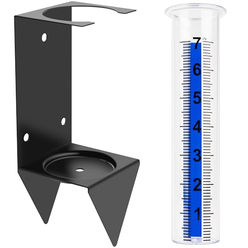 AQKILO 7 in Outdoor Rain Gauge, Removable Inch-Scale Tube, Black Iron 4-Way Mount Bracket, 3 Screws Included, for Fence, Rail, Post, Planter or Ground
