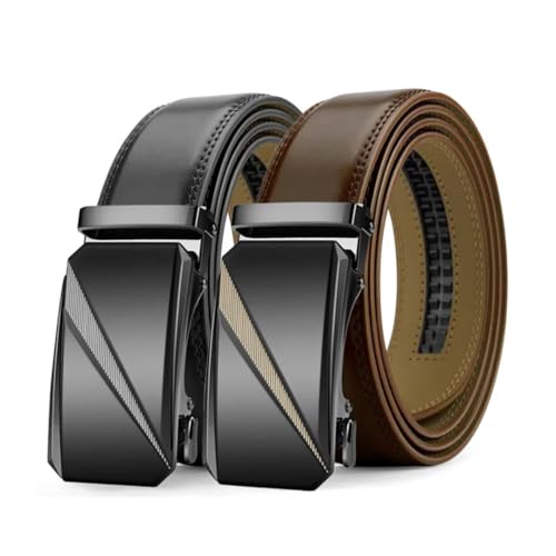 Men's 3.5Cm Automatic Buckle Belt Black/Brown Suitable For Formal And Casual Wear 2-Pack Belt