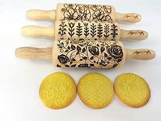 GARDEN BLOSSOMS 3 Small Size Embossed Rolling Pin Set. Wooden Laser Engraved Embossing Dough Roller for Embossed Cookies Gift for Birthday, Easter, Christmas by Algis Crafts