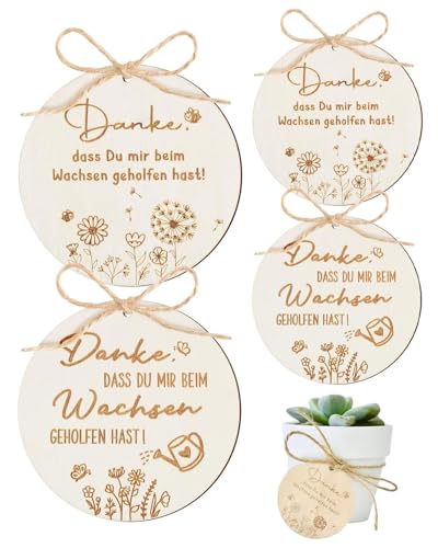 JUKOTA 4 Stücke Holzanhänger Danke dass du mir beim Wachsen geholfen hast - zum dekorieren von Blumentopf Geschenke für Erzieher Lehrer Abschiedsgeschenk Danke Geschenke