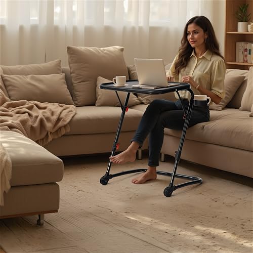 39F FURNITURE DREAM Foldable Writing Desk with Adjustable Height and Tilt Angle, Compact Laptop Table, Portable Secretary Desk for Small Home Office or Living Room, Black, 53x37.5x71.5cm
