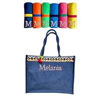 Borsa mare e telo personalizzate. Borsa in juta e telo mare in microfibra ricamate.