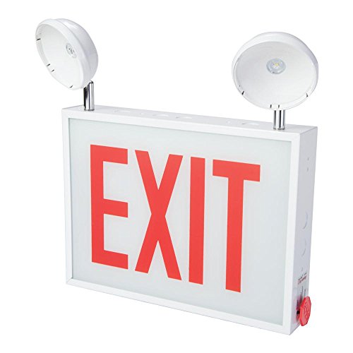 Sure-Lites Led Exit Sign With Emergency Lights, Two Adjustable Led Light Heads, White Steel And Glass Lens With Red Letters, Single Side, Battery Backup, 120-277V, Meets City Of Chicago Fire Code #TOP11