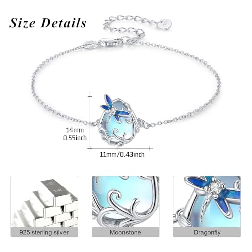 Image of Dragonfly Bracelet 925 Sterling Silver Butterfly Bracelet Adjustable Celtic Moon Bracelet Irish Celtic Jewelry Gifts for Women