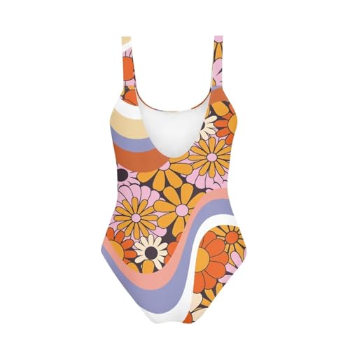 Image of One Piece Bathing Suit for Girl Kids Cute Beach Sport Swimwear U Back Scoop Neck Summer Swimming Pool Beachwear