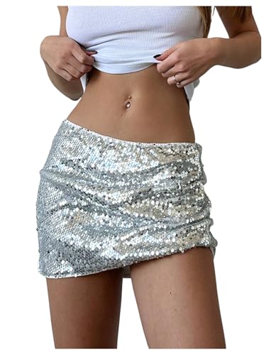 Floerns Women's Sparkly Sequin Mini Skirt Low Waist Y2k Disco Bodycon Skirt