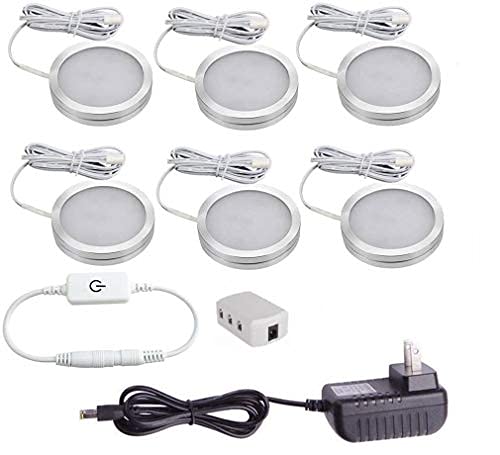 Xking 6 Pcs Dimmable LED Under Cabinet Lighting Kit, 12V Total 12W, US UL Certification Power Adapter - Warm White