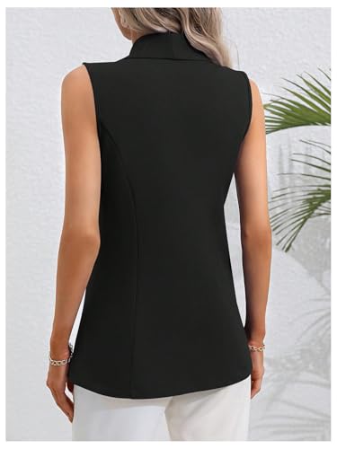 WDIRARA Women's Casual Dressy Button Down Vest Blazer Sleeveless Collared Outerwear2