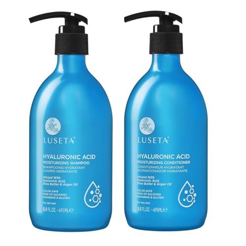 Image of Luseta Hyaluronic Acid Moisturizing Shampoo and Conditioner for Dry Hair | Frizz Control for Damaged Hair, with Argan Oil and Shea Butter, Sulfate & Paraben-Free, for Women and Men, 16.8oz*2