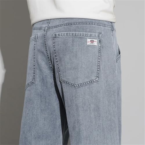 Men's Summer Ultra Thin Jeans Loose Comfortable Straight Elastic Denim Trousers Business Pants4