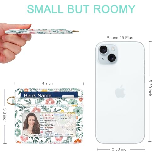 Image of Slim Minimalist Front Pocket RFID Blocking Credit Card Holder Small Wallet Cute Card Cases for Women,Green Leaves