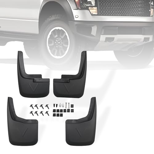 Image of Mud Flaps Compatible with Ford F-150 2015-2020 | Fits with OEM Fender Flares| Front & Rear Splash Guards | 4PCS Set | No Drill Installation | ABS Molded, Black