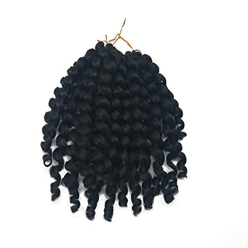Coolbers 8 Pouces 1B Jumpy Wand Curl Crochet Tresses Extensions de cheveux Jamaican Bounce Curls Cheveux Synthétiques Vagues Noires (8 Pouces, 1B)