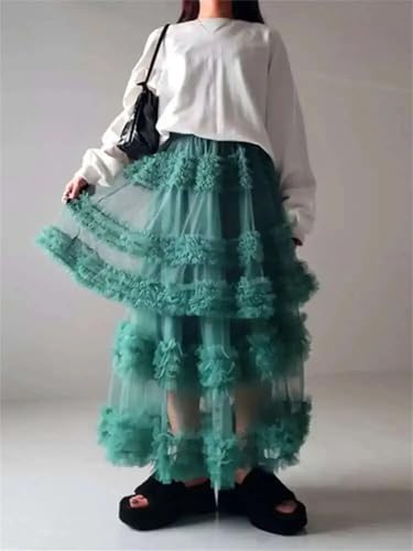 Women's Maxi Skirt Vintage Three-Layer Ruffles Splicing Tulle A-Line Travel Party Long Skirts3