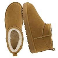 CUSHIONAIRE Hip 2 Genuine Suede Ankle Boots for Women, Cozy Faux Shearling Lining Pull On Winter Womens Boots, CHESTNUT 7.5