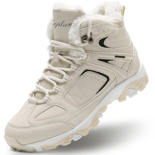 ASHION Winterschuhe Damen Wanderschuhe Stiefeletten,Beige 41 EU