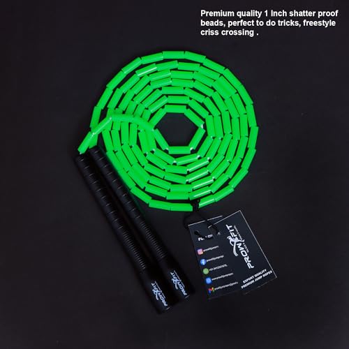 Image of Freestyle Unbreakable Long Handle Soft Shatterproof Beads 1Inch Beaded Jump Rope, Skipping Rope Adult. (10 Ft) (Green - Black handle)