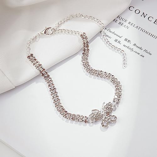 Image of Sora Tuki Ankle Bracelets for Women Waterproof Butterfly Heart Cross Anklets for Women Tennis Rhinestone Anklet Bracelet Large Plus Size Anklets Big Ankle Beach Summer Foot Jewelry