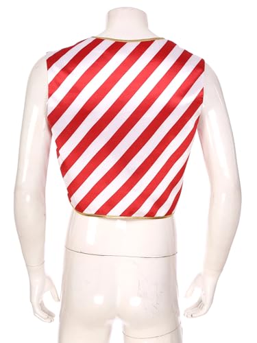 Men's Christmas Candy Cane Red White Stripe Waistcoat Vest Tops Santa Claus Sleeveless Tops4