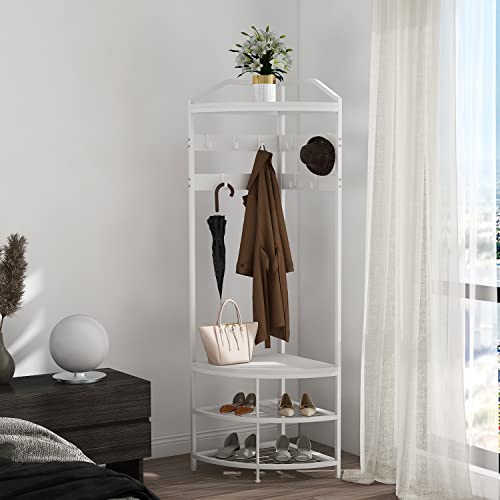 GiftGo Corner Coat Rack Entryway Hall Tree with Shoe Storage Bench for Home Organize Bedroom Mudroom 3 in 1 Coat Stand (White, Large) - Image 5