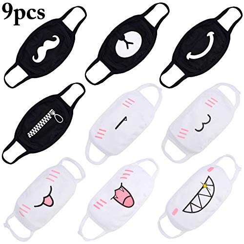 Aniwon Mouth Ma-sk, 9PCS Unisex Cartoon Ma-sk Anti Dust ma-sk Anime Air ma-sk 100% Cotton Face Ma-sk Reusable Mouth Cover Ma-sk for Men and Women