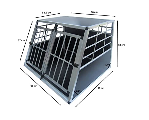 Monster Shop Auto Hundetransportbox große Doppelbox Hundebox Transportbox Gitterbox Fahrzeugbox Kofferraumbox Katzen Hunde Aluminium Trapez