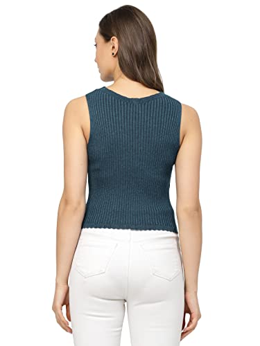 Image of Kalt Womens Knitted, Ribbed Cotton Fitted Sleeveless Round Neck Cami Tank Top