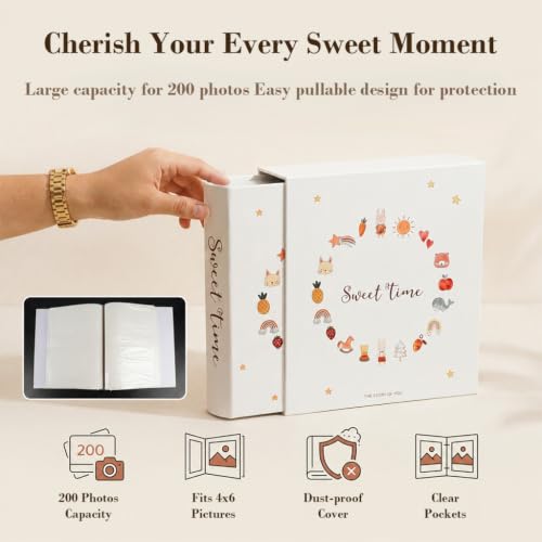 Image of HASTHIP Photo Album 4x6 Pullable Meaningful Photo Book Holds 200 Pictures with Protective Cover for Family Memories Anniversaries Gifts Giving