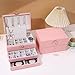 GUOER Jewelry Box for Women Girl Wife 3 Layers Large PU Leather Jewelry Organizer Storage Case with Two Layers Display for Earrings Bracelets Rings Watches PINK