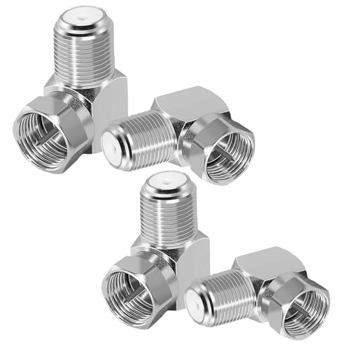 Powice 4 Stück Sat Winkelstecker 90 Grad, F Stecker Winkel, Antennenstecker, Sat Kabel Winkelstecker, Sat Kabel Verbinder,Adapter zum Abwinkeln Eines F-Anschlusses Vergoldet