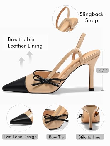 Coutgo Womens Slingback High Heels Bow Tie Closed Pointed Toe Sexy Stiletto Two Tone Dress Pumps Shoes4