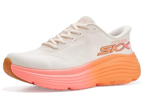 Skechers Women's Max Cushioning Endeavour Hallandale Hands Free Slip-Ins Sneaker, Off White/Pink, 8.5